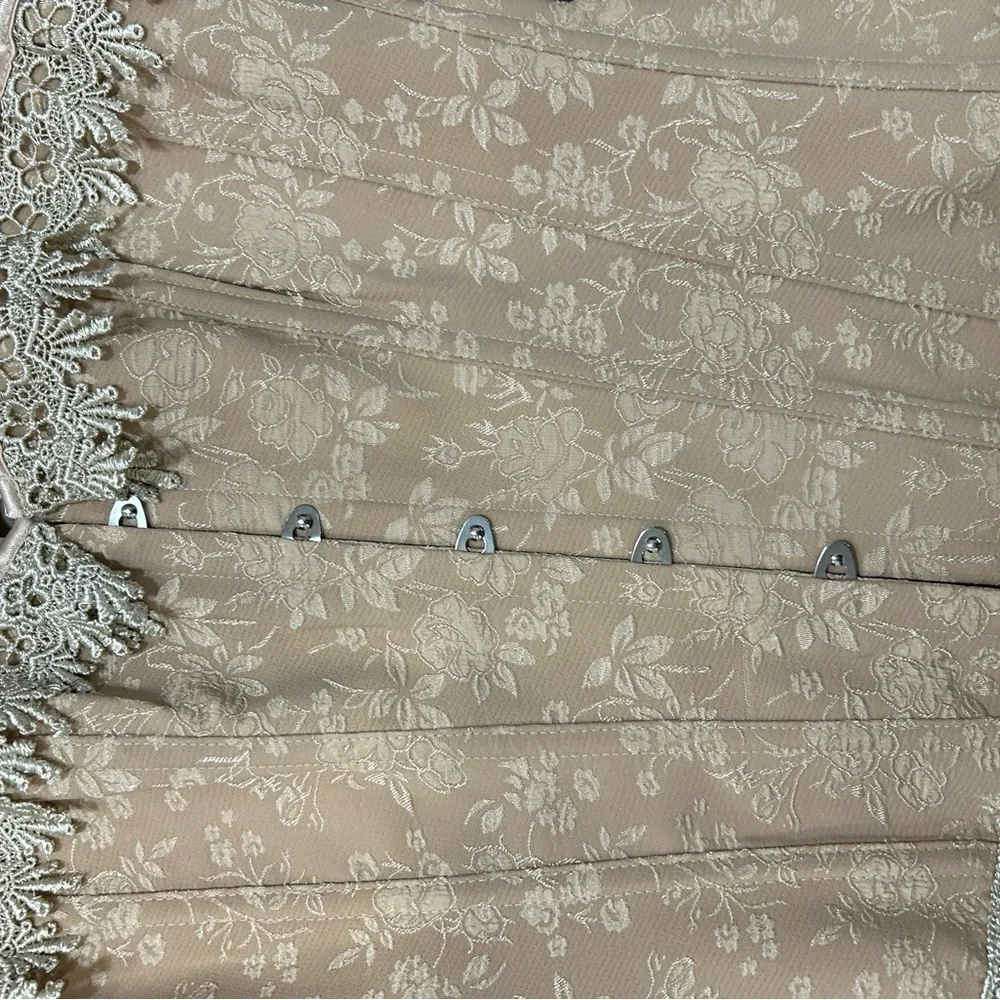 Beige Floral Embroidered Beaded Lace Corset - Picture 3 of 7